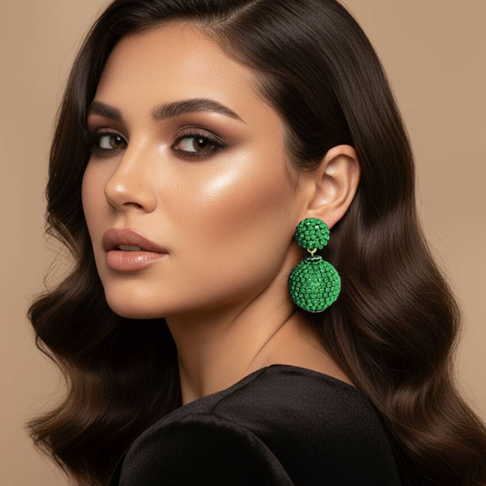 Double Rhinestone Ball Dangle Evening Earrings