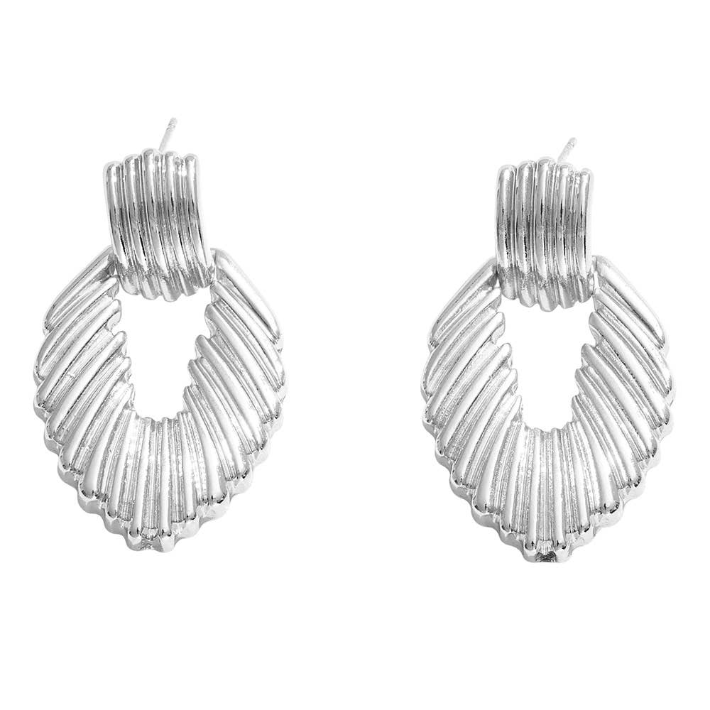 14K Gold Dipped Ribbed Teardrop Doorknocker Earrings