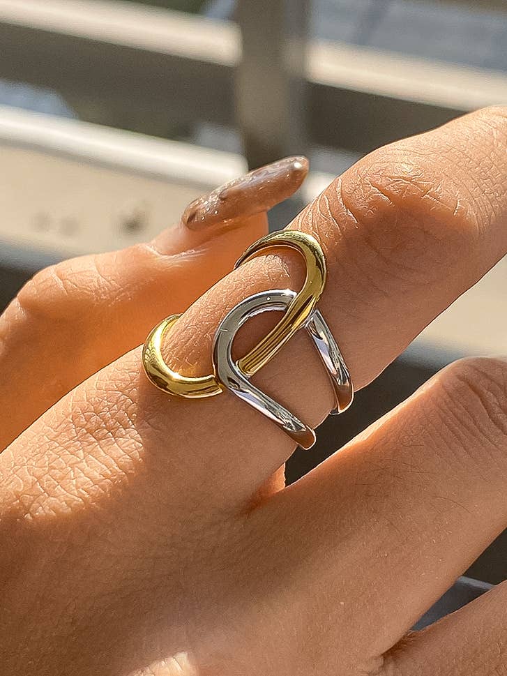 Lior 18K Gold Non-Tarnish Abstract Two Tone Ring