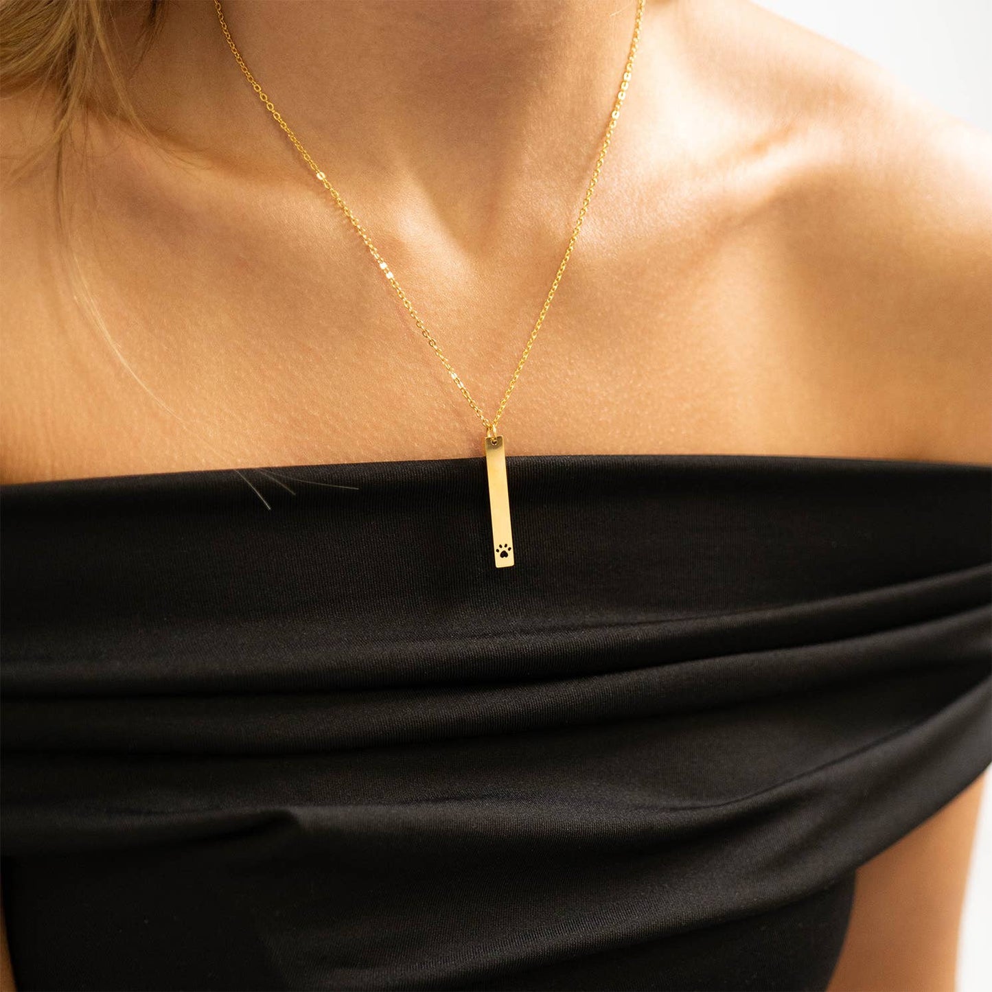 Paw Print Cutout Vertical Bar Necklace - Engravable
