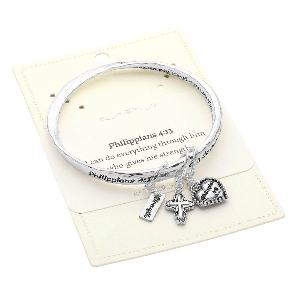 Philippians 4:13 Religious Message Metal Bangle Bracelets
