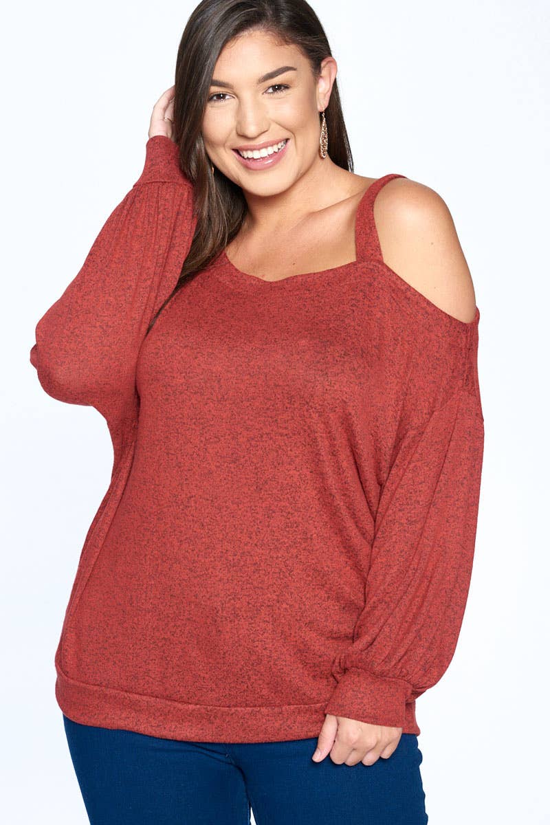 Solid Hacci Brush Cold Shoulder Top