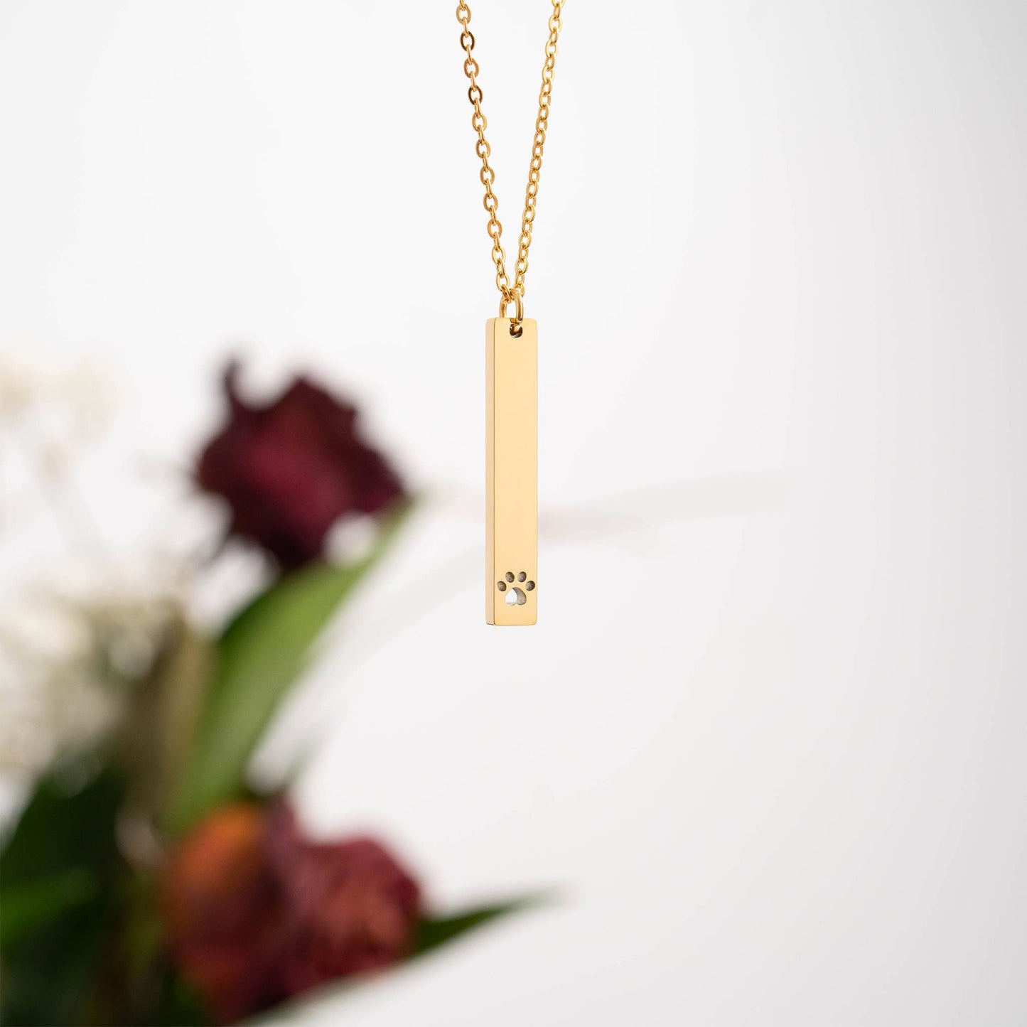 Paw Print Cutout Vertical Bar Necklace - Engravable