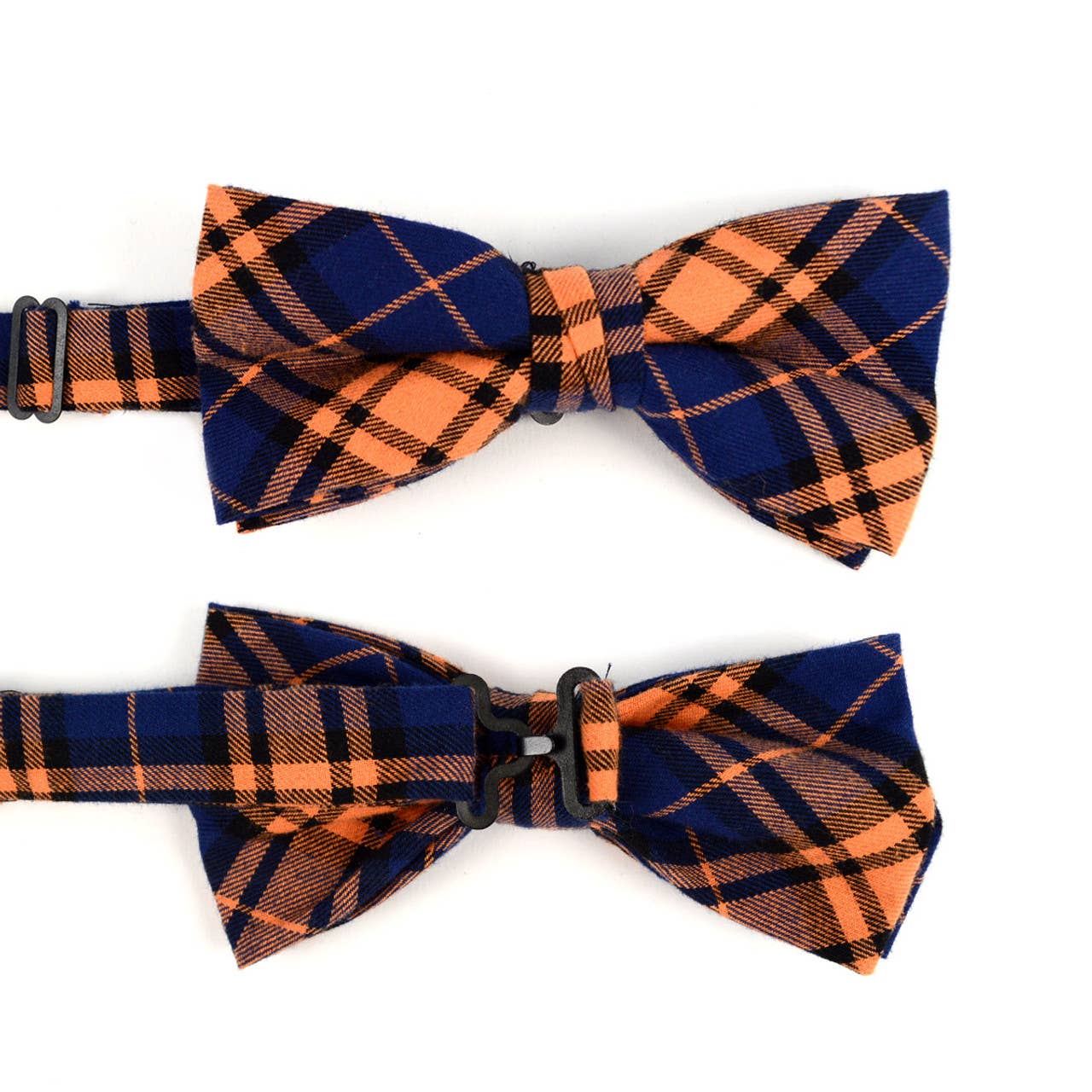 Men's Orange Blue Plaid Bow Tie & Matching Pocket Square