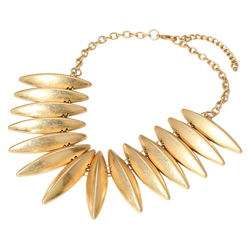 Bold Brushed Metal Spike Link Statement Necklace