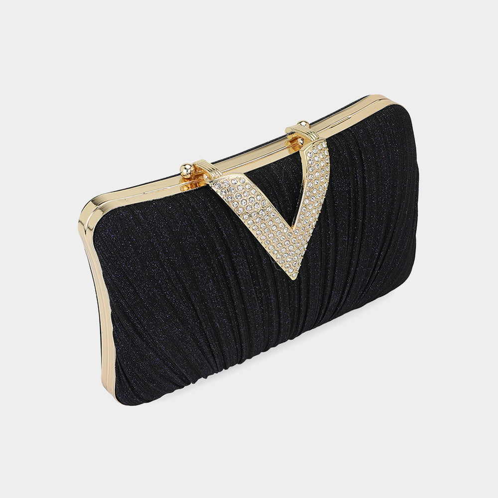 Luminous Stone-Sparkled V-Fold Clutch