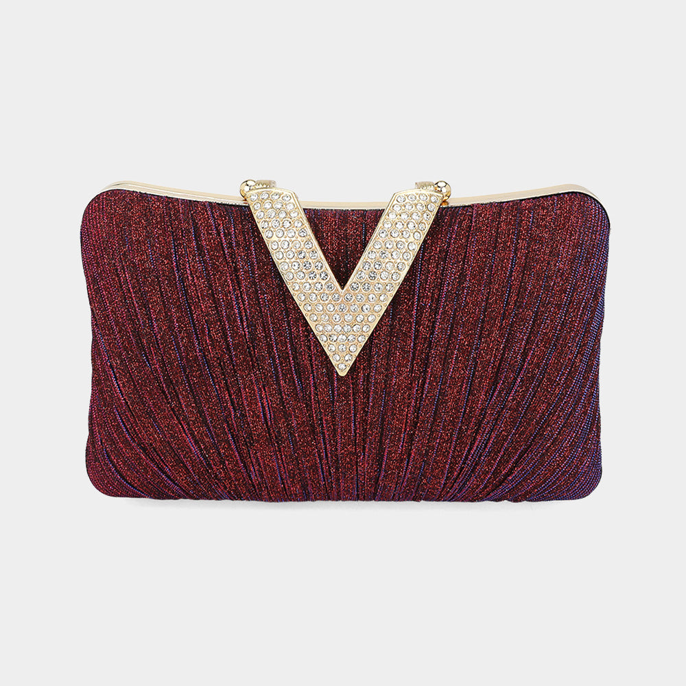 Luminous Stone-Sparkled V-Fold Clutch