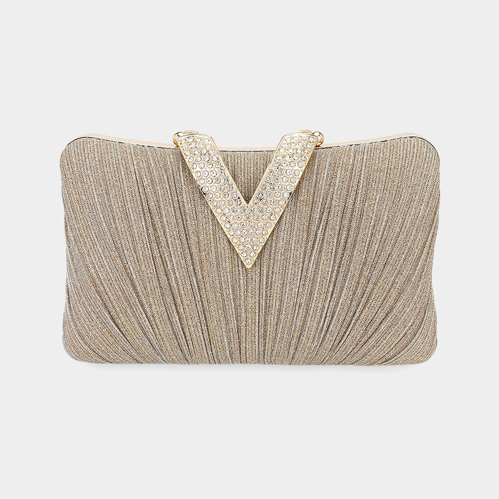 Luminous Stone-Sparkled V-Fold Clutch