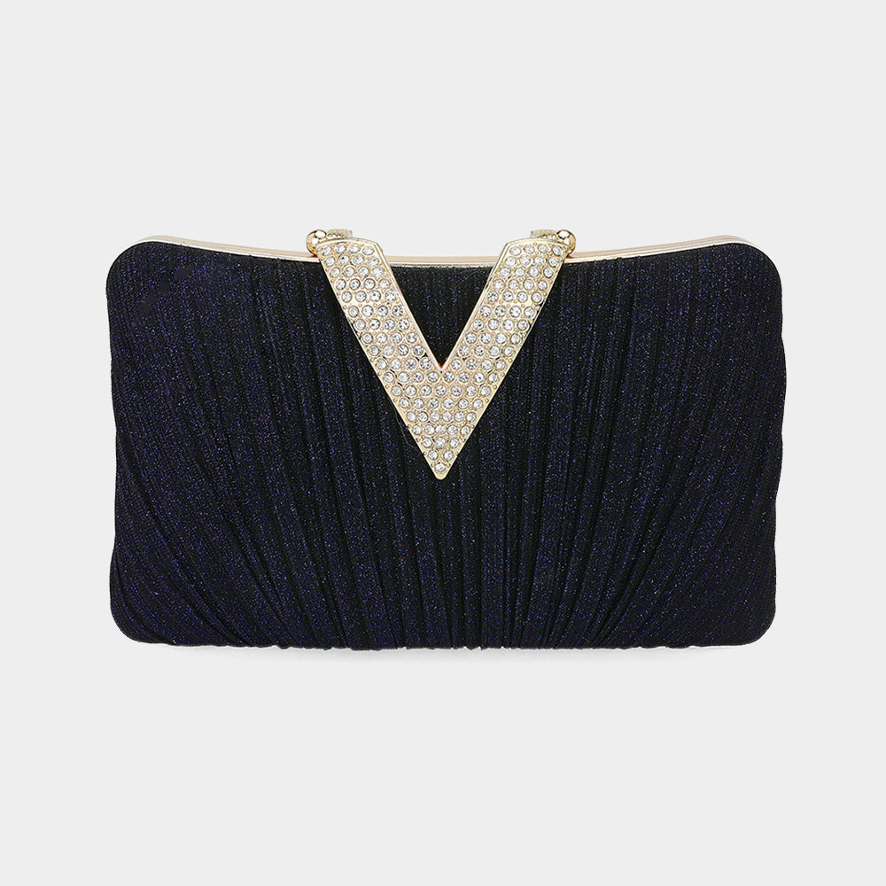 Luminous Stone-Sparkled V-Fold Clutch