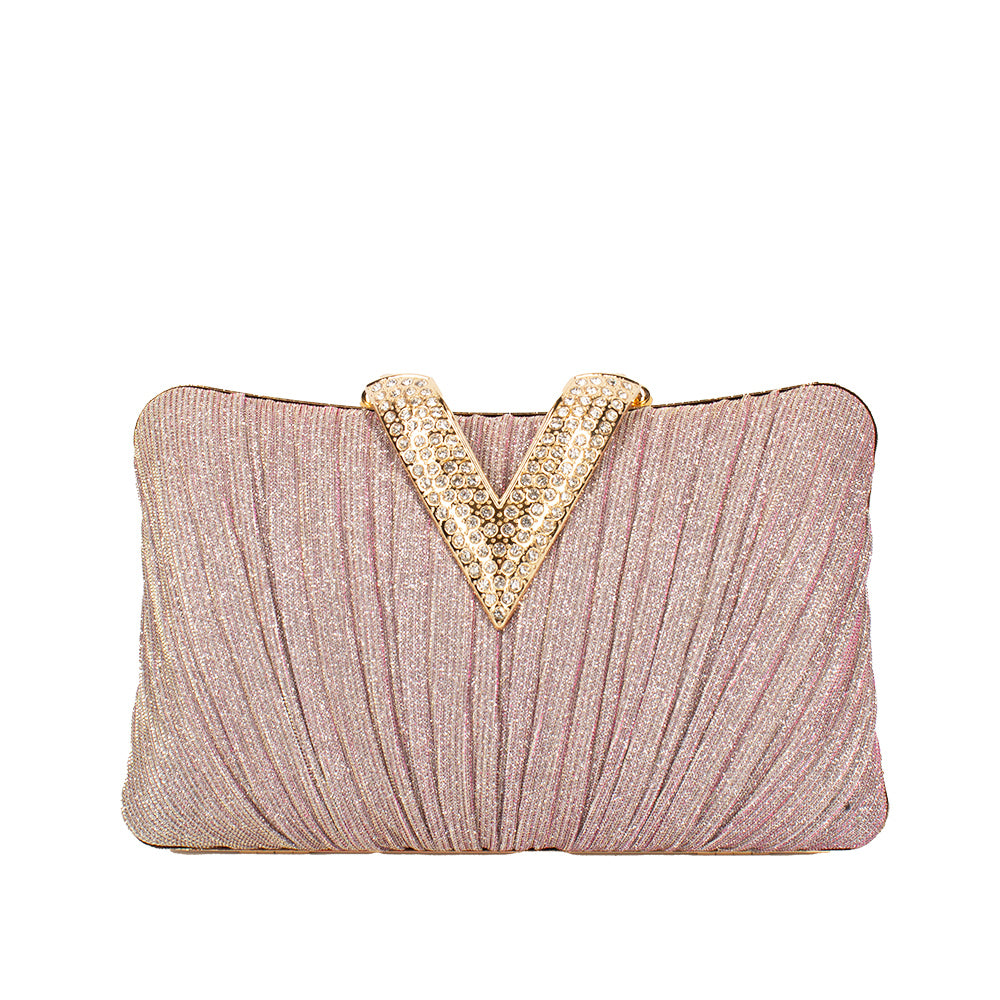 Luminous Stone-Sparkled V-Fold Clutch