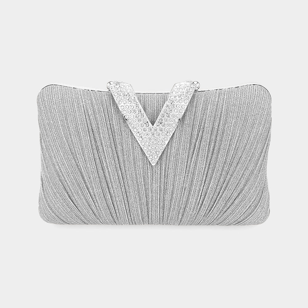 Luminous Stone-Sparkled V-Fold Clutch