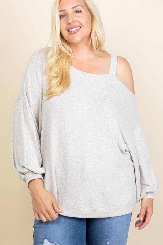 Solid Hacci Brush Cold Shoulder Top