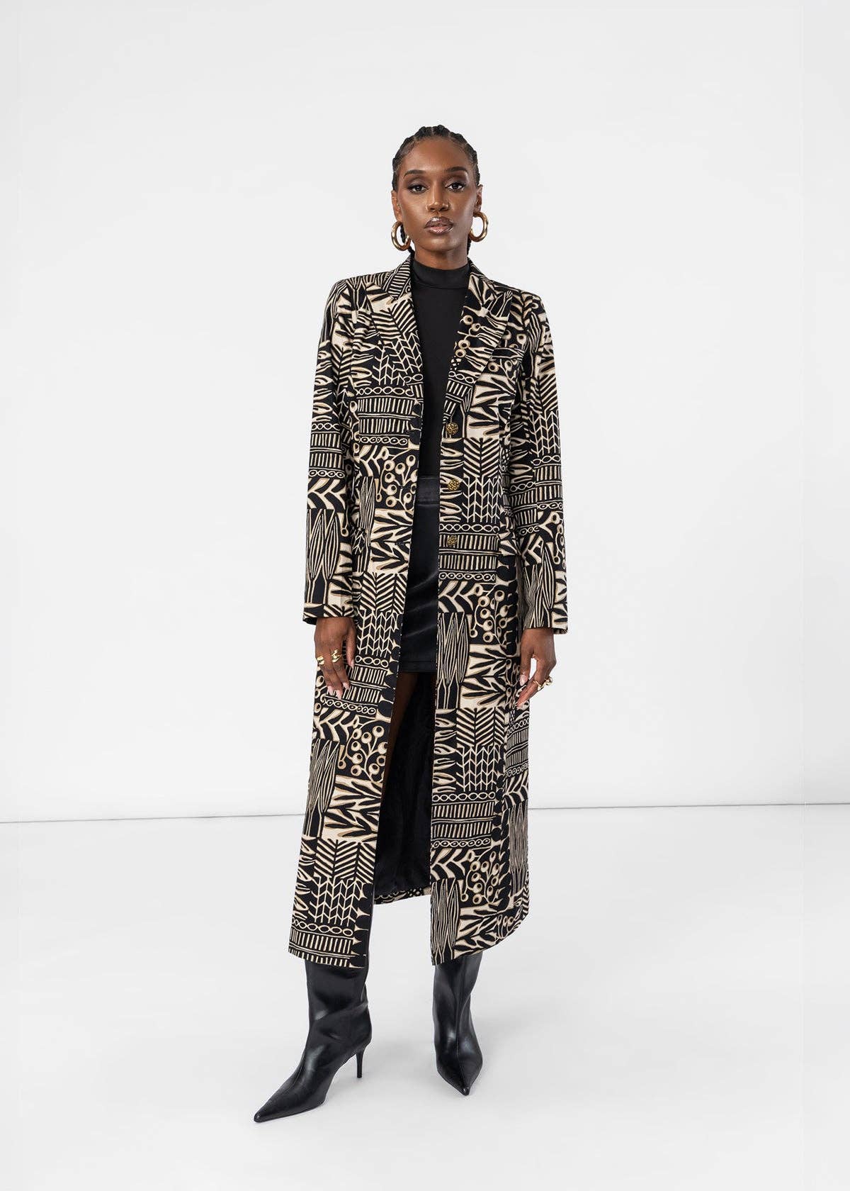 The Laila Heritage Trench Coat | Ebony & Tan Botanical