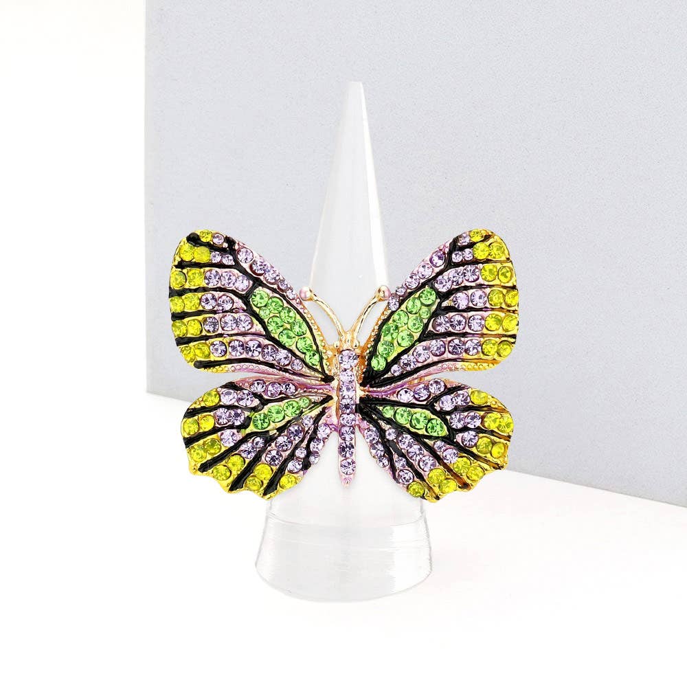 Rhinestone Embellished Metal Butterfly Stretch Ring