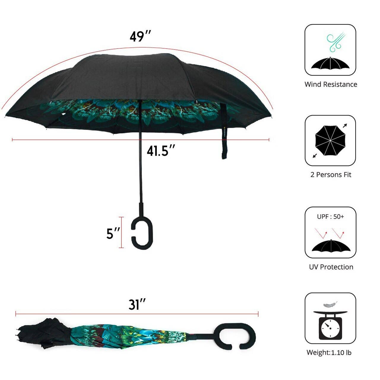 Peacock Double Layer Inverted Umbrella