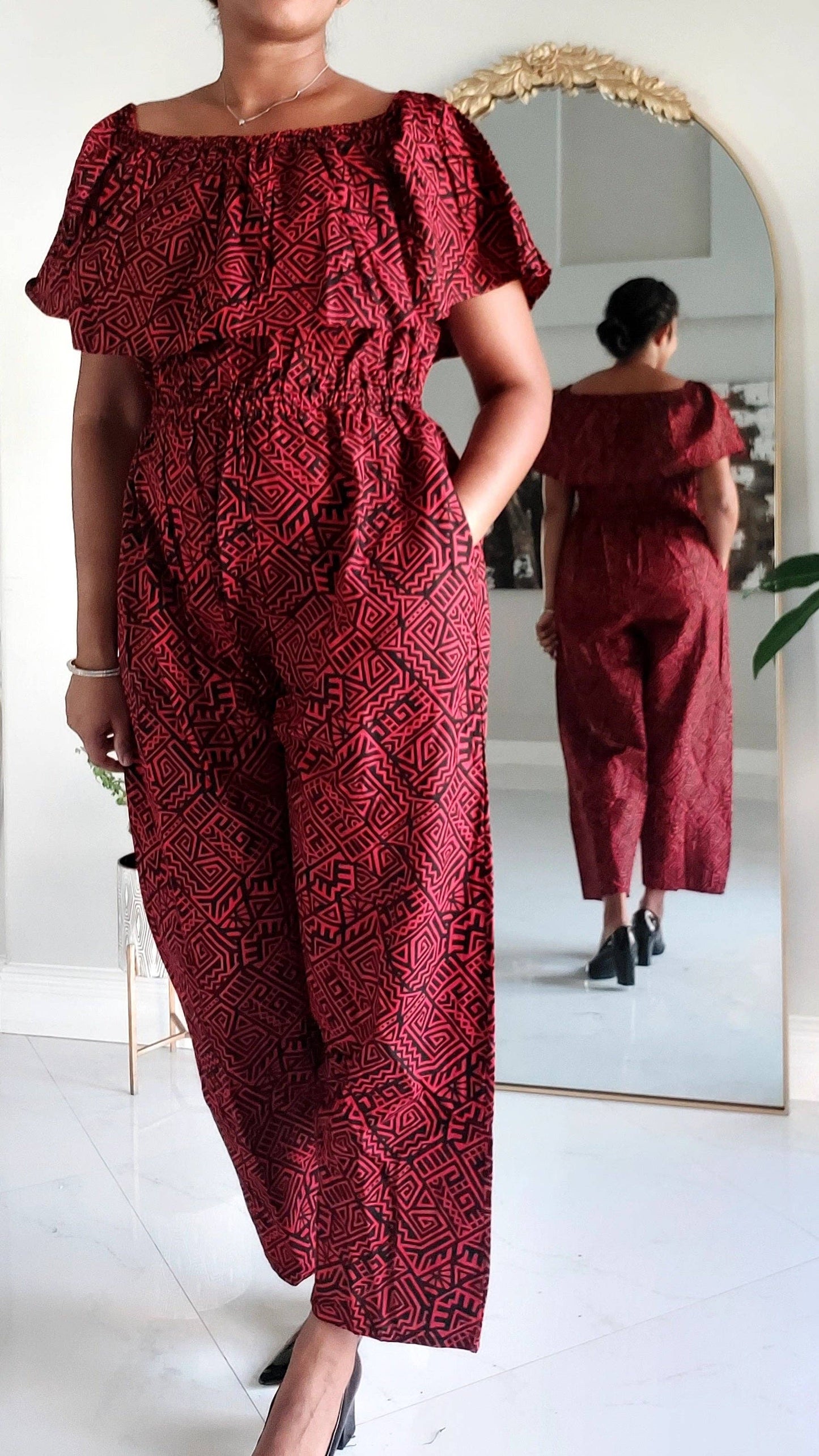 Full Romper / Junpsuit Red/Black -1123