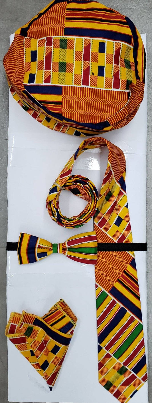 4 Pcs Bow tie Set- Yellow Kente