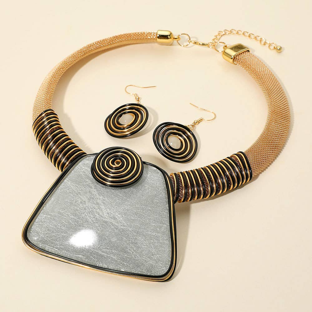 Bold Resin Geometric Pendant Accent Statement Necklace
