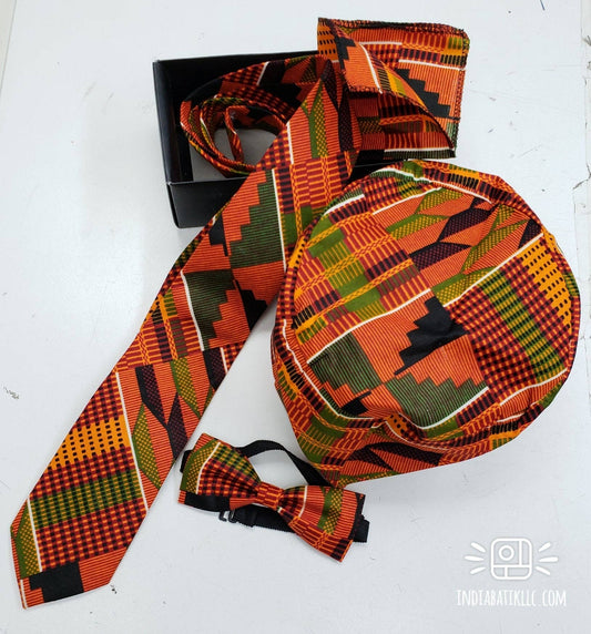 4 Pcs Bow tie Set- Orange Kente