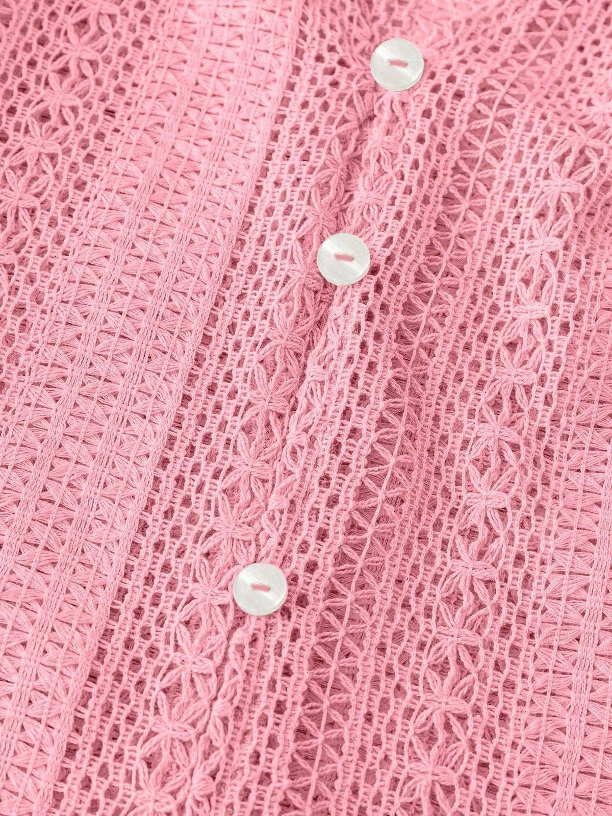 Hollow Knit V Neck Button Front Lace Blouse for Women