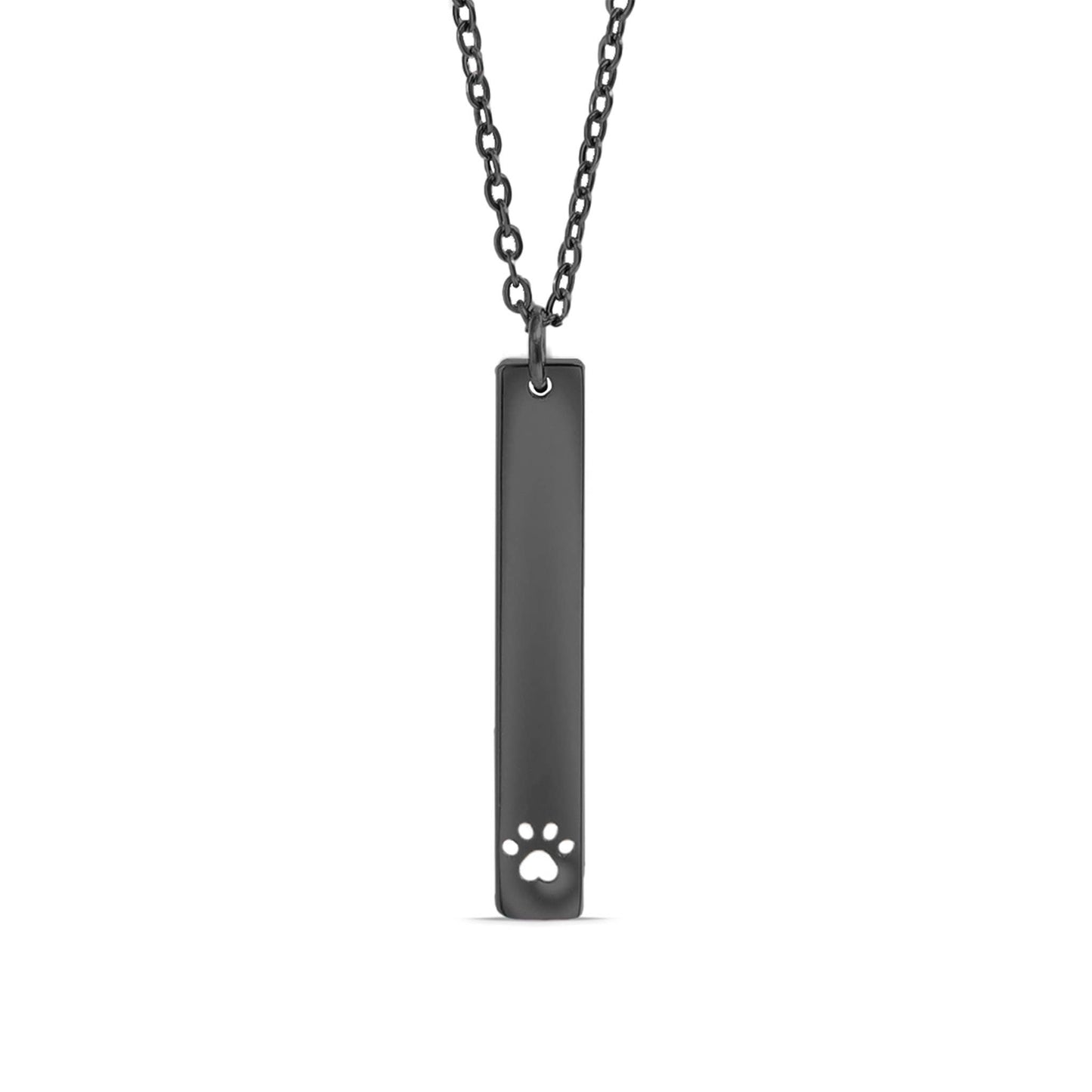 Paw Print Cutout Vertical Bar Necklace - Engravable