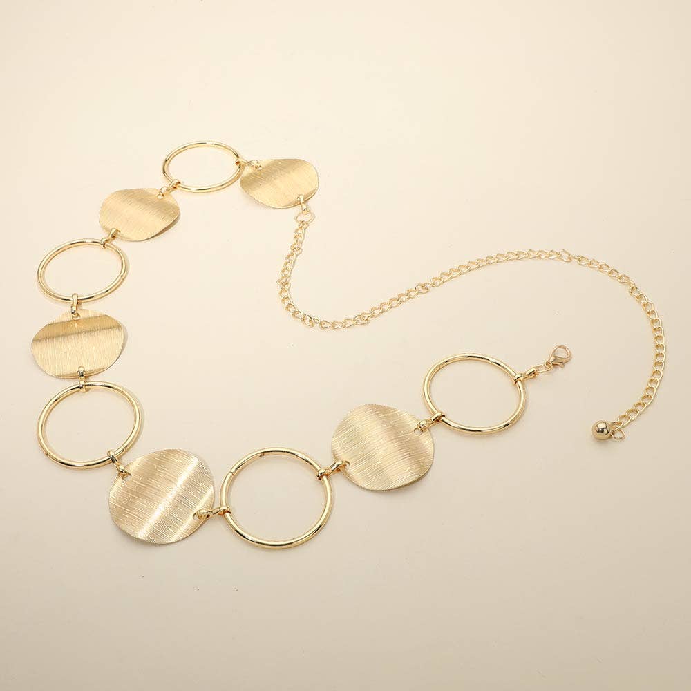 Textured Metal Round Link Chain Waist Belt