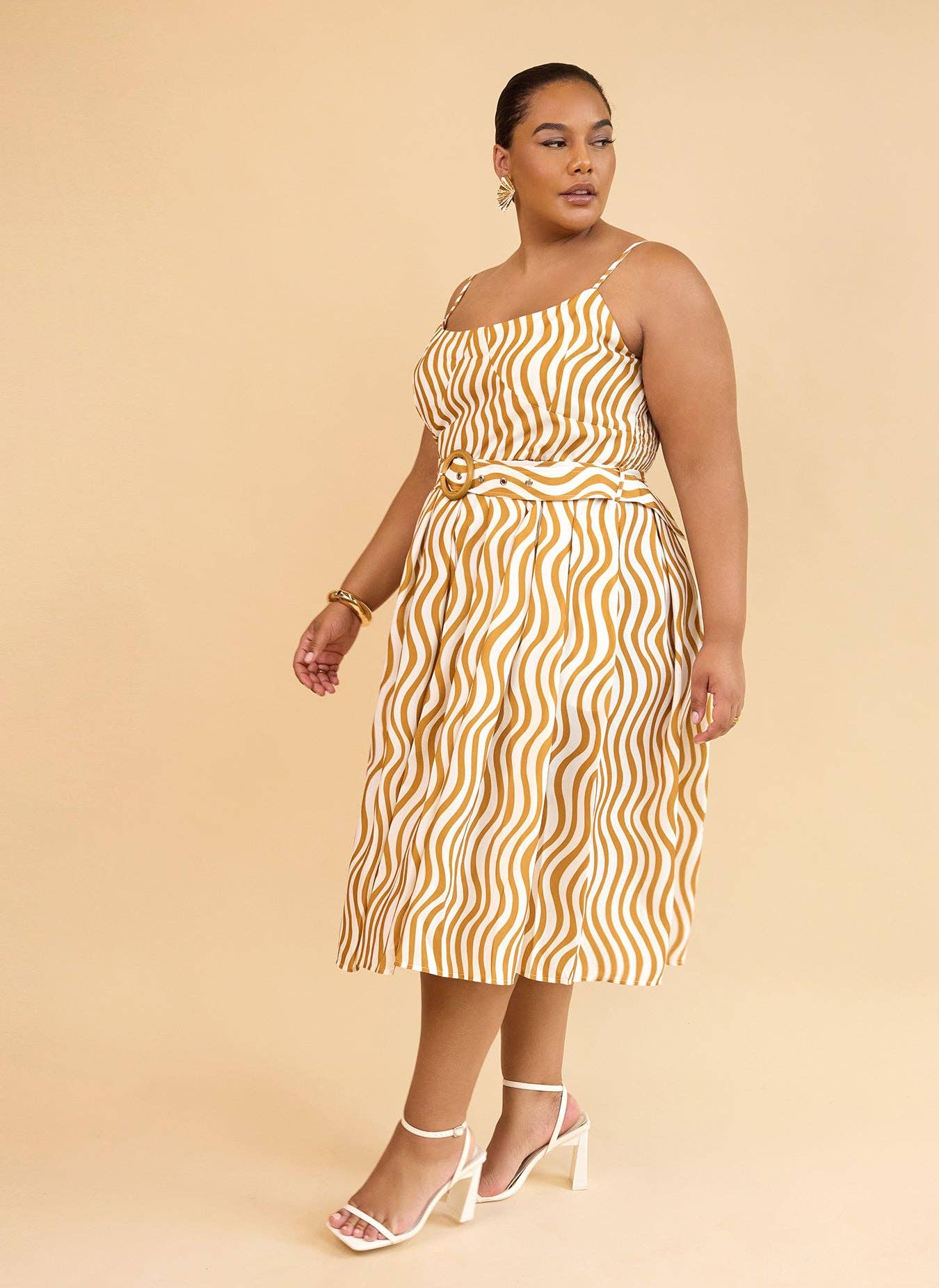 Darling Linen Wavy Stripe Midi A Line Dress W. Pockets