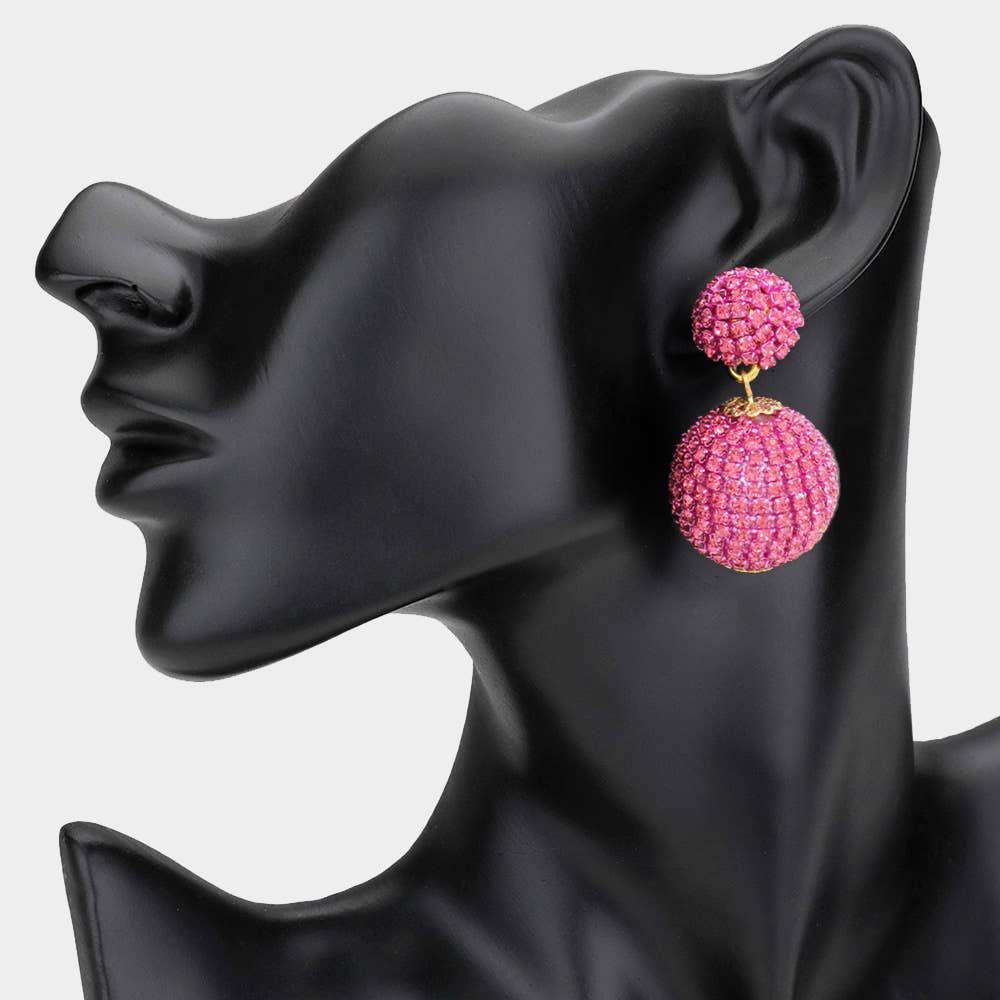 Double Rhinestone Ball Dangle Evening Earrings