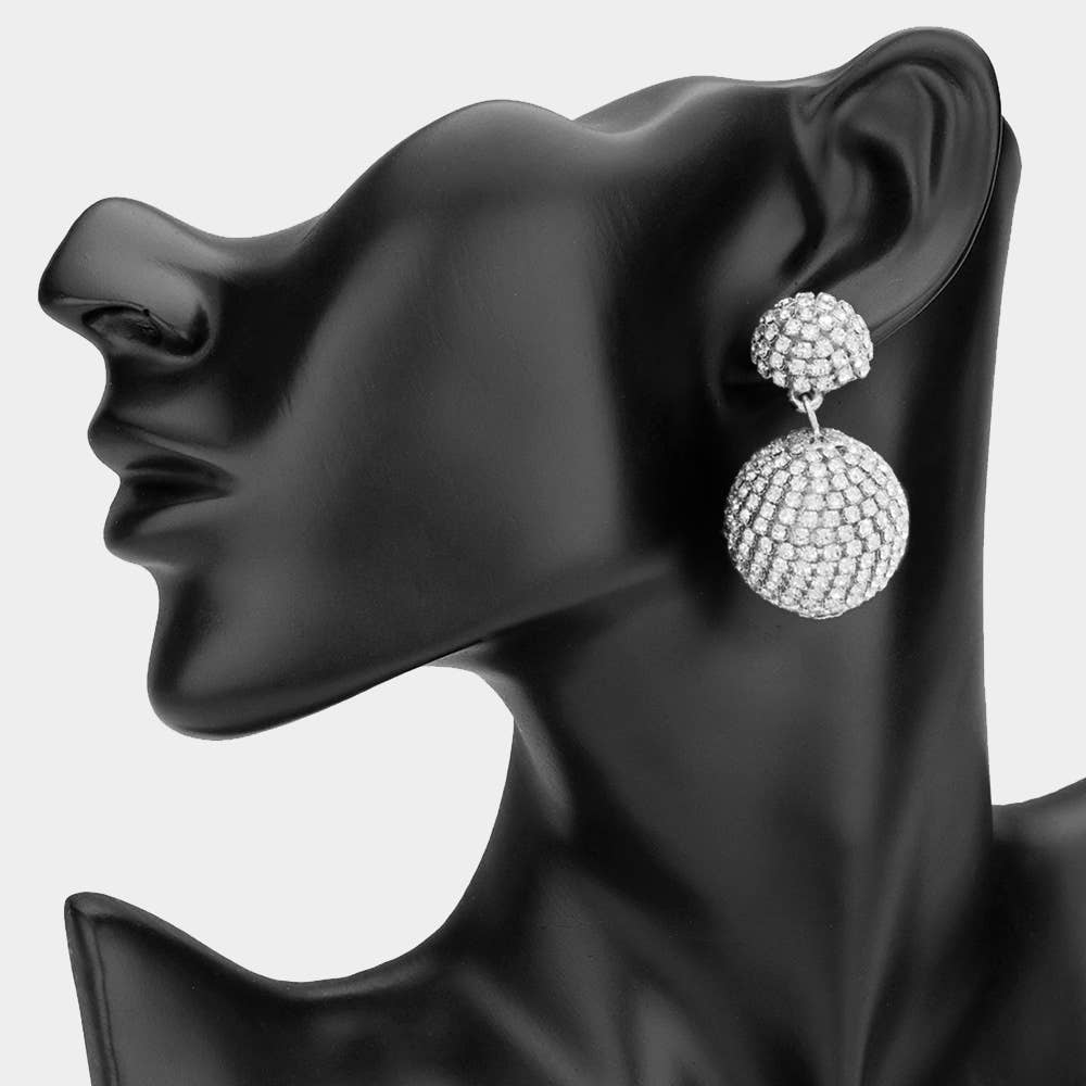 Double Rhinestone Ball Dangle Evening Earrings