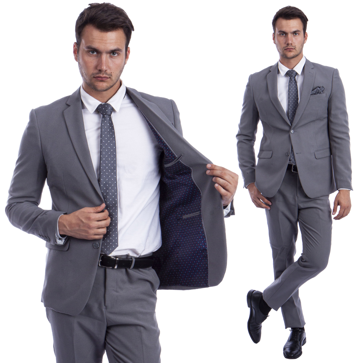 Light Grey Polyester Hybrid Fit Mens Suit 2pc by Vitto