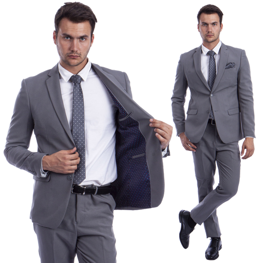 Light Grey Polyester Hybrid Fit Mens Suit 2pc by Vitto