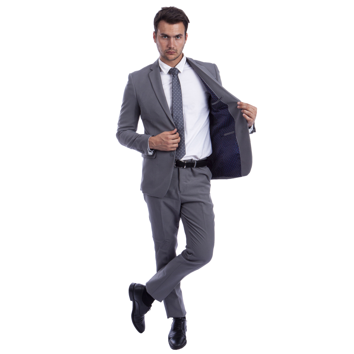 Light Grey Polyester Hybrid Fit Mens Suit 2pc by Vitto