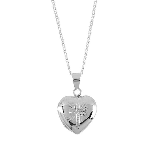 Silver Plated Heart Locket With Cross Necklace