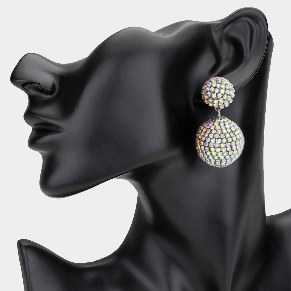 Double Rhinestone Ball Dangle Evening Earrings