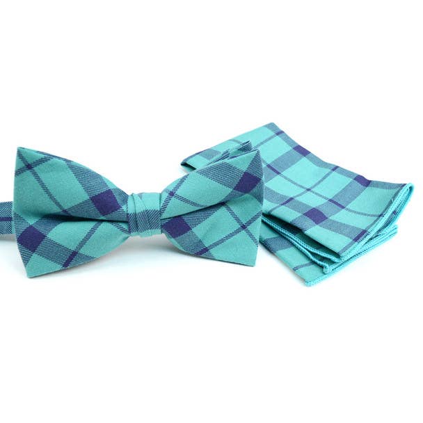 Plaid   Cotton Bow Tie & Pocket Square