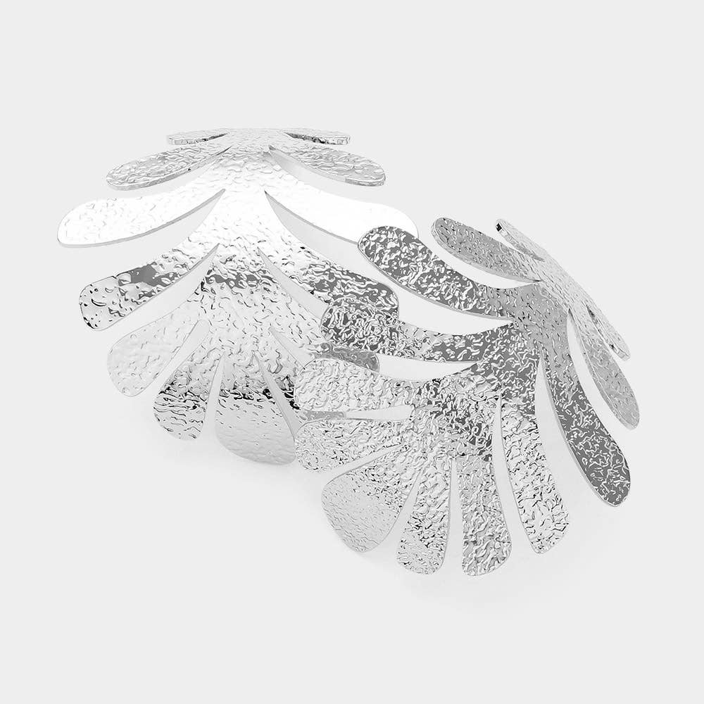 Oversized Textured Metal Tropical Leaf Earrings