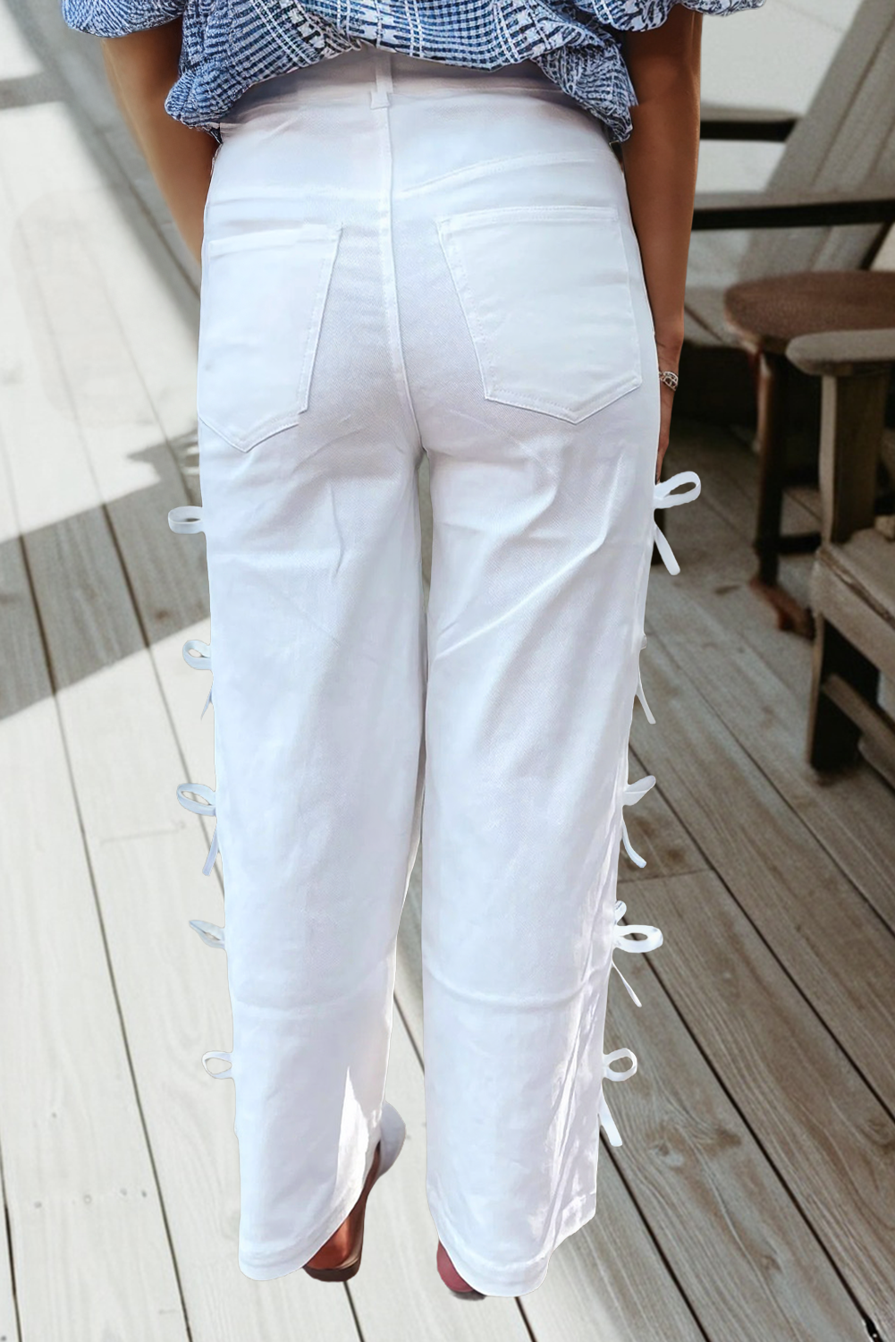 Charming Bow Detail Straight Leg Jeans