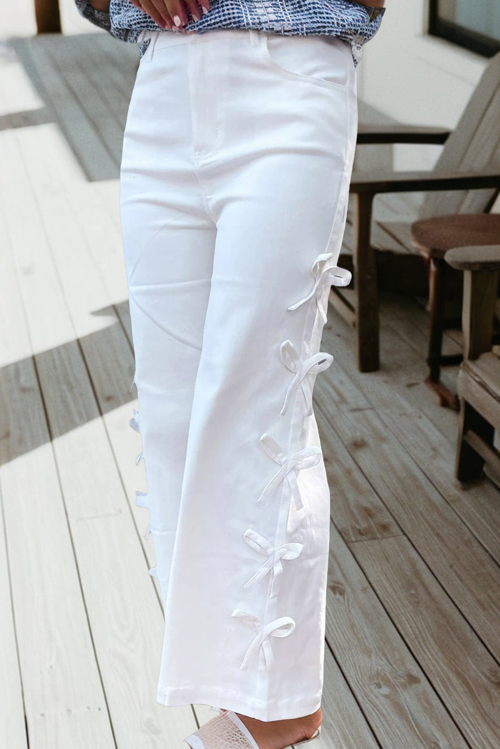 Charming Bow Detail Straight Leg Jeans