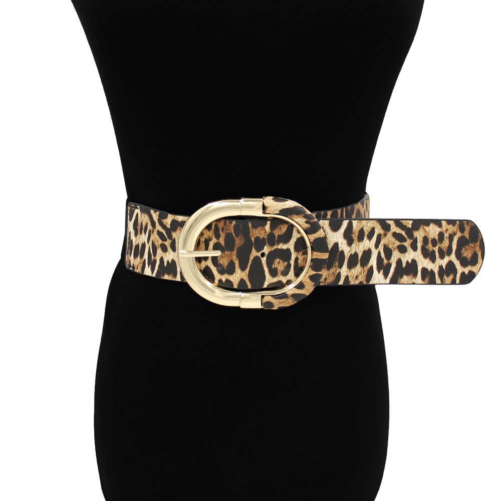 Wide Oval Buckle Accent Waist Elastic Belt