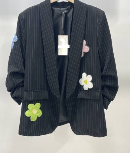 Black Italian Striped Floral Blazer