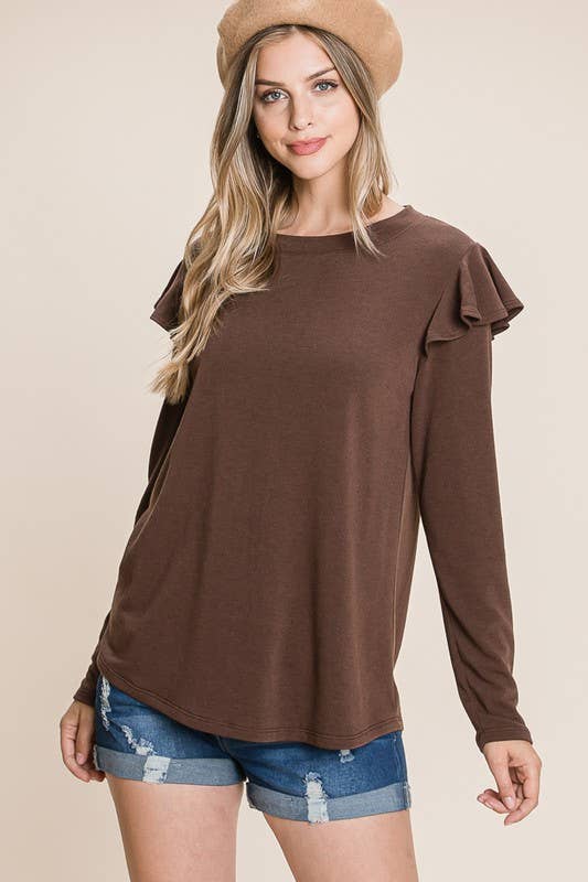 Long Sleeve Ruffle Detail Top