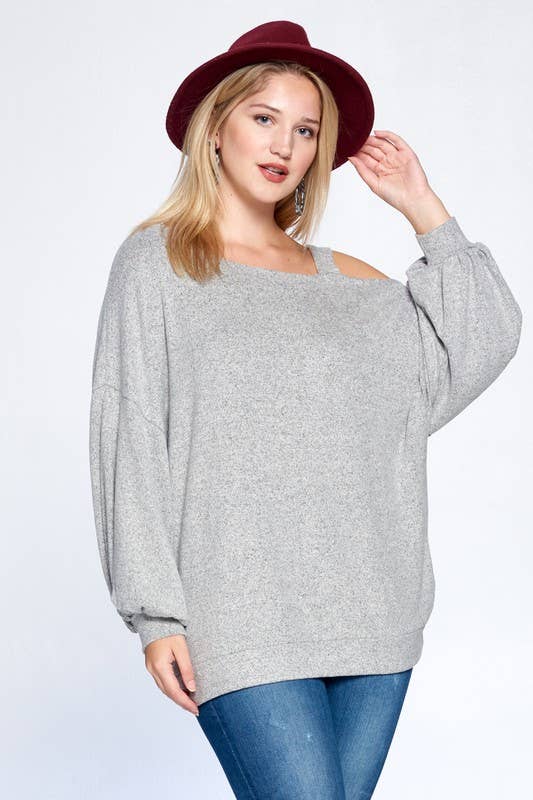 Solid Hacci Brush Cold Shoulder Top