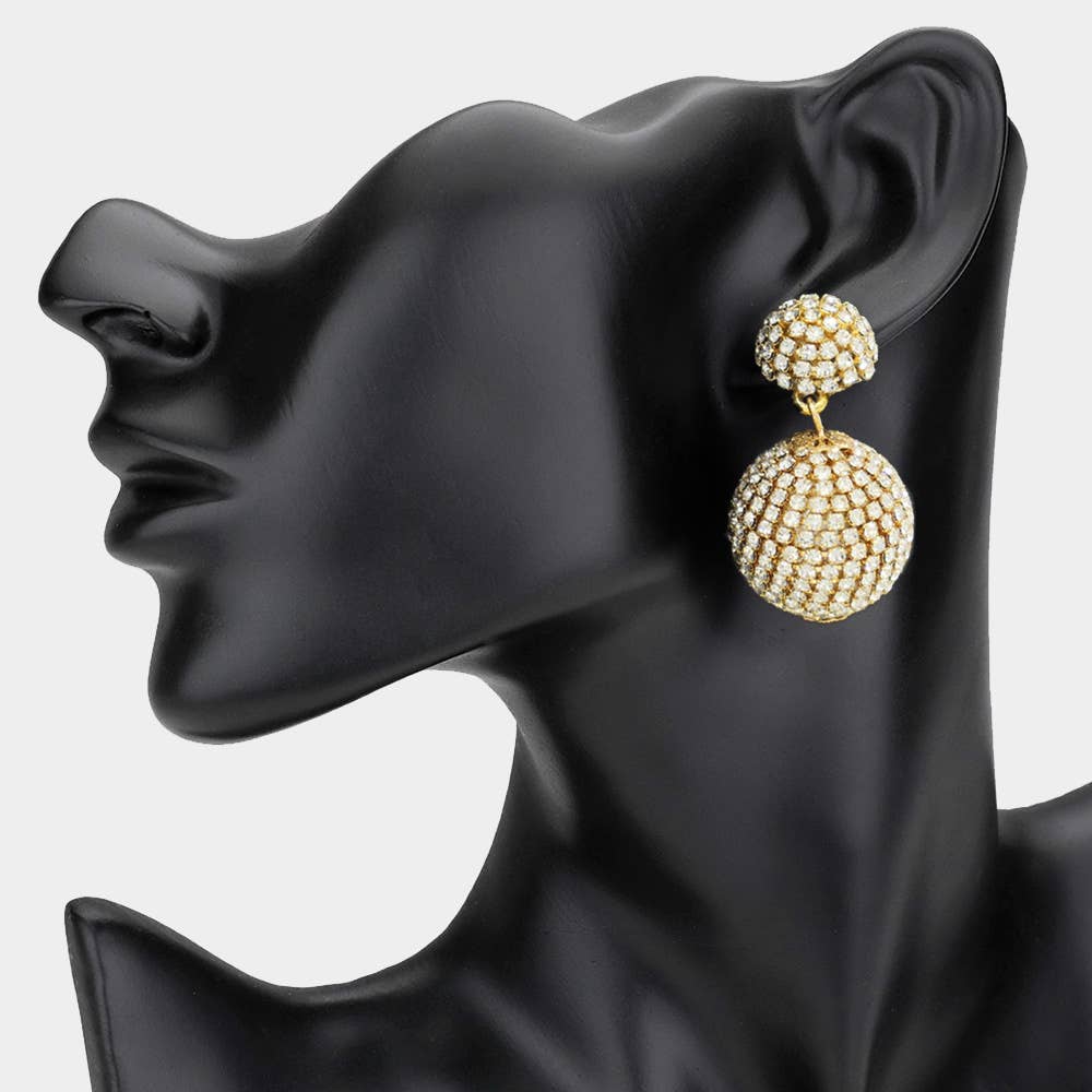Double Rhinestone Ball Dangle Evening Earrings