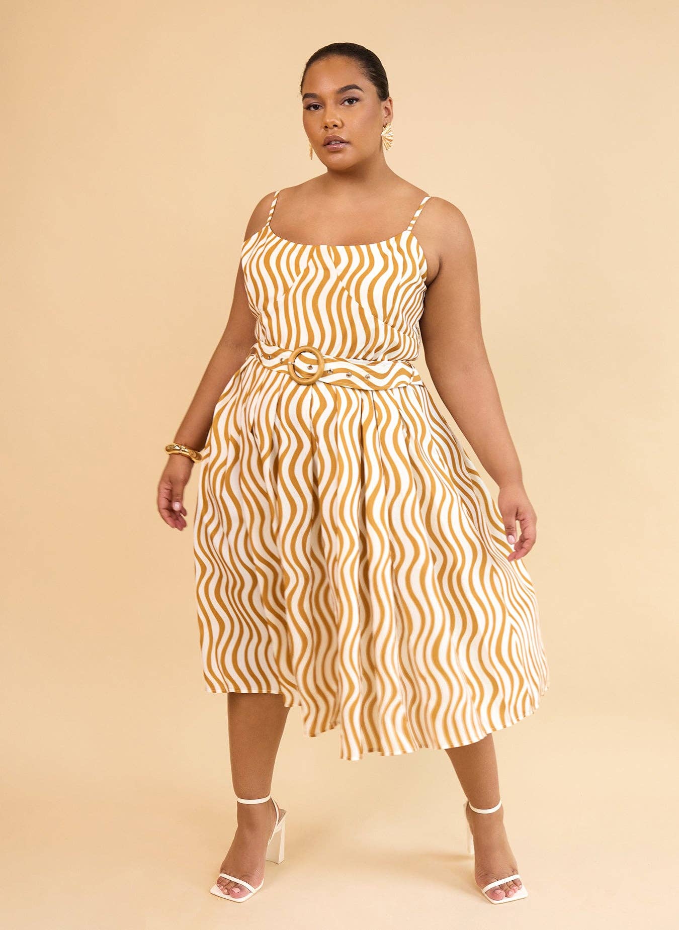 Darling Linen Wavy Stripe Midi A Line Dress W. Pockets