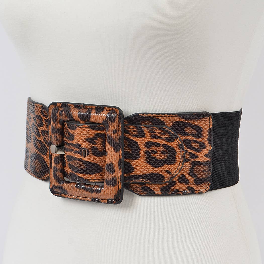 Leopard Faux leather Plus Size Elastic Belt