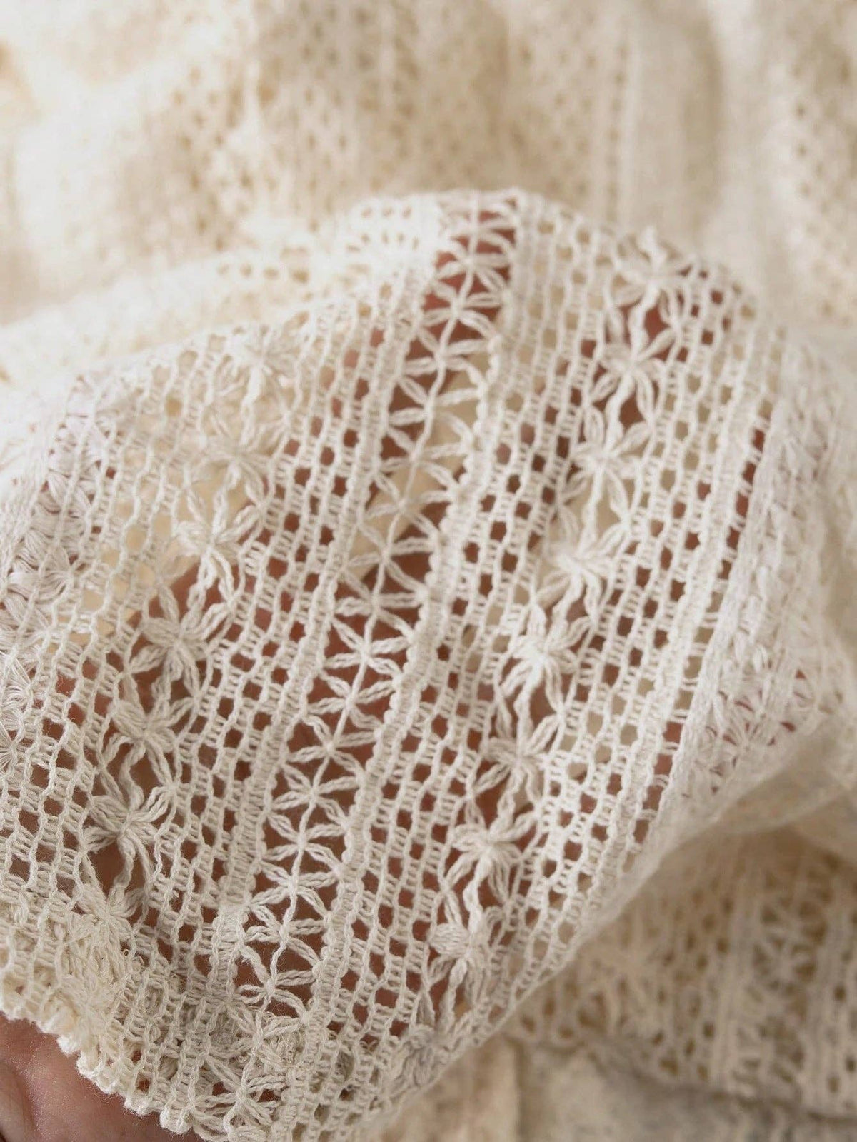 Hollow Knit V Neck Button Front Lace Blouse for Women