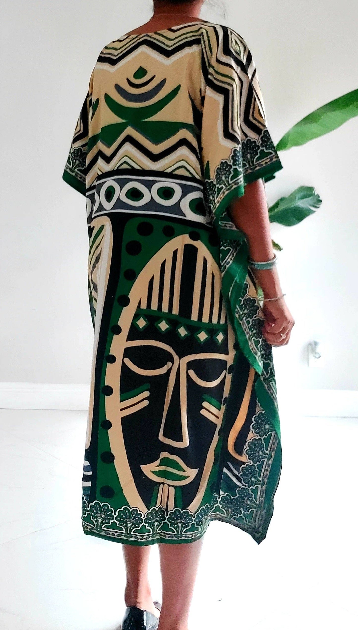 Afro Print Middi Kaftan Dress