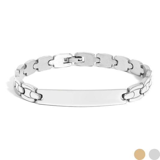 Stainless Steel Engravable Rectangle ID Bracelet for Men