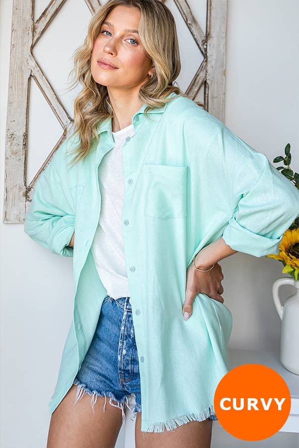 COTTON BLEND LONG SLEEVE BUTTON DOWN PLUS SIZE