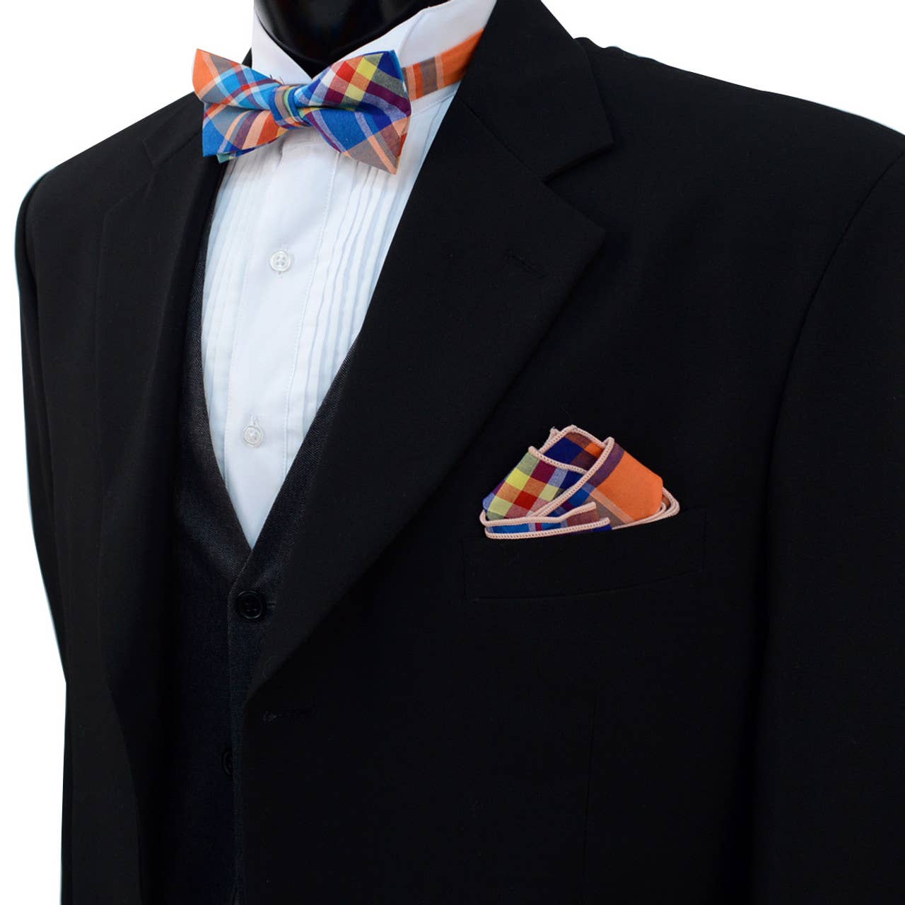 Men's Vivid Color Plaid Bow Tie & Pocket Square